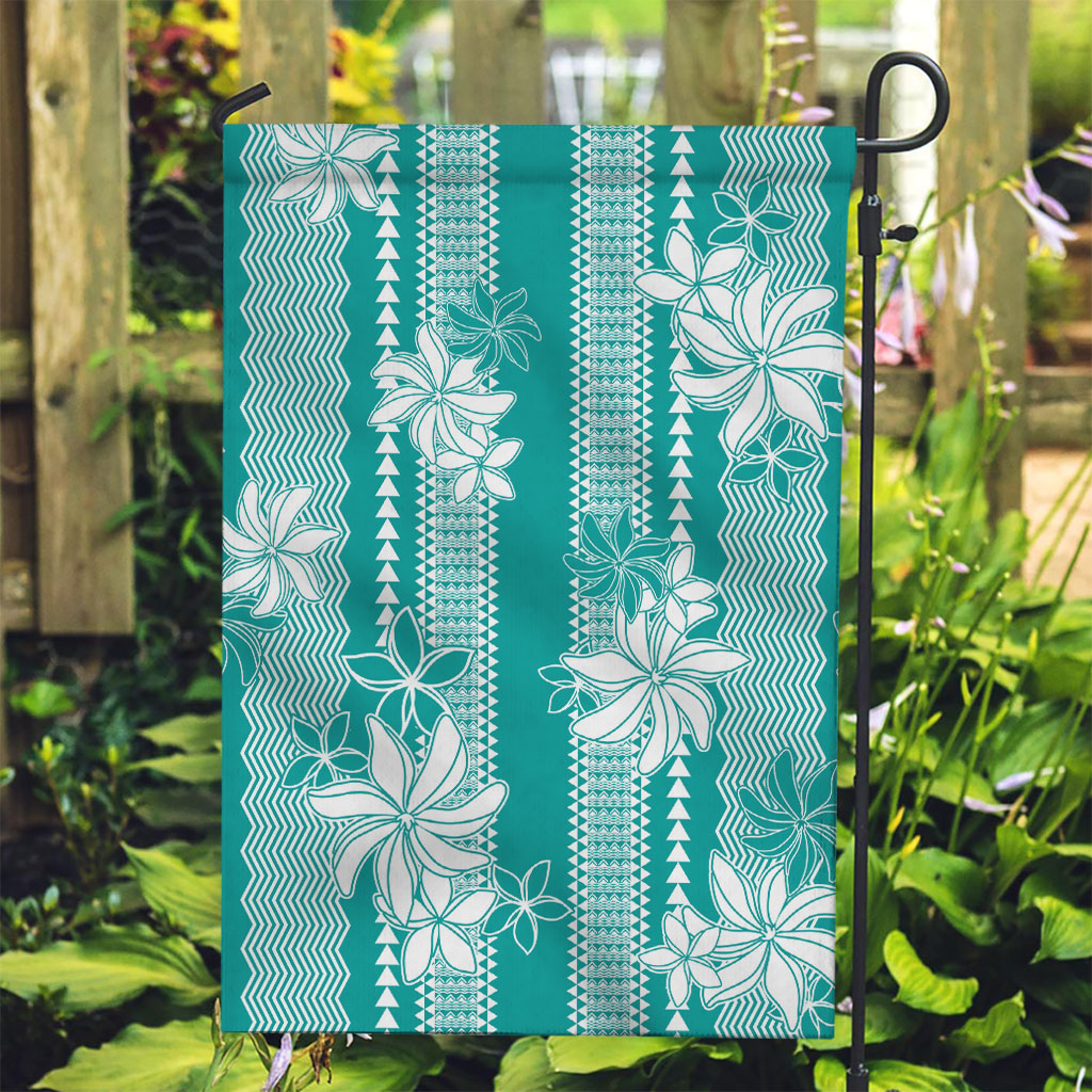 Hawaii Kakau Tribal Garden Flag With Teal Tiare