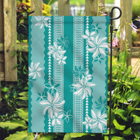 Hawaii Kakau Tribal Garden Flag With Teal Tiare