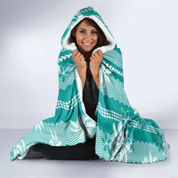 Hawaii Kakau Tribal Hooded Blanket With Teal Tiare