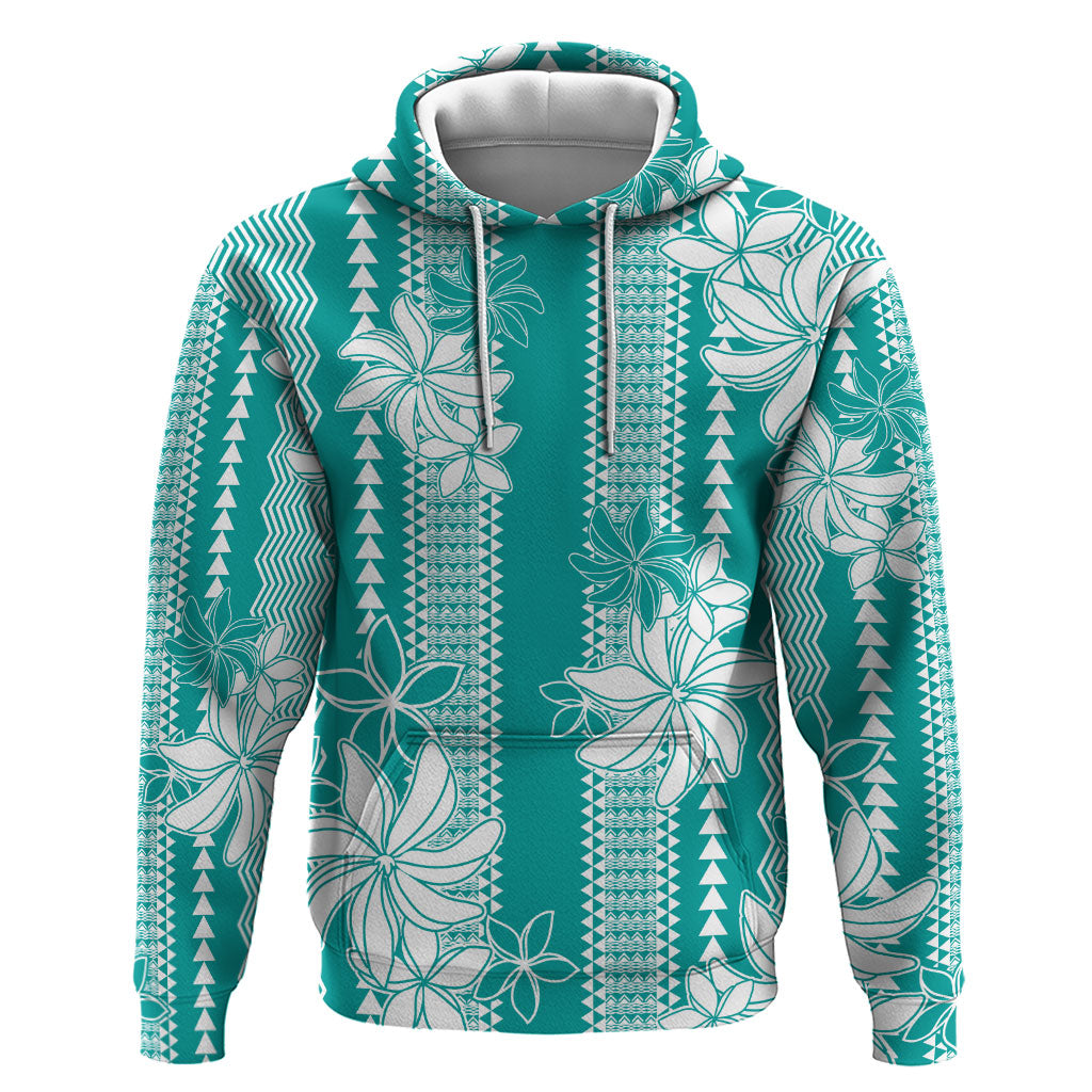Hawaii Kakau Tribal Hoodie With Teal Tiare