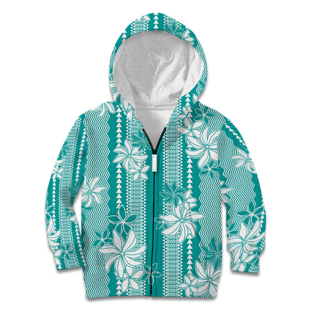 Hawaii Kakau Tribal Kid Hoodie With Teal Tiare