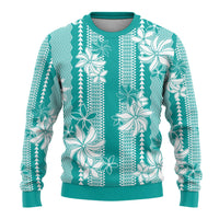 Hawaii Kakau Tribal Ugly Christmas Sweater With Teal Tiare LT05 - Polynesian Pride