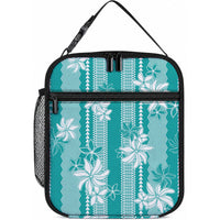 Hawaii Kakau Tribal Lunch Bag With Teal Tiare LT05 10.2 × 8.3 × 4.3 inch Teal - Polynesian Pride