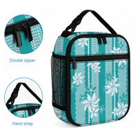 Hawaii Kakau Tribal Lunch Bag With Teal Tiare LT05 - Polynesian Pride