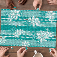 Hawaii Kakau Tribal Puzzle With Teal Tiare
