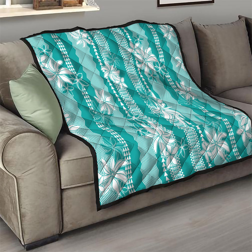 Hawaii Kakau Tribal Quilt With Teal Tiare