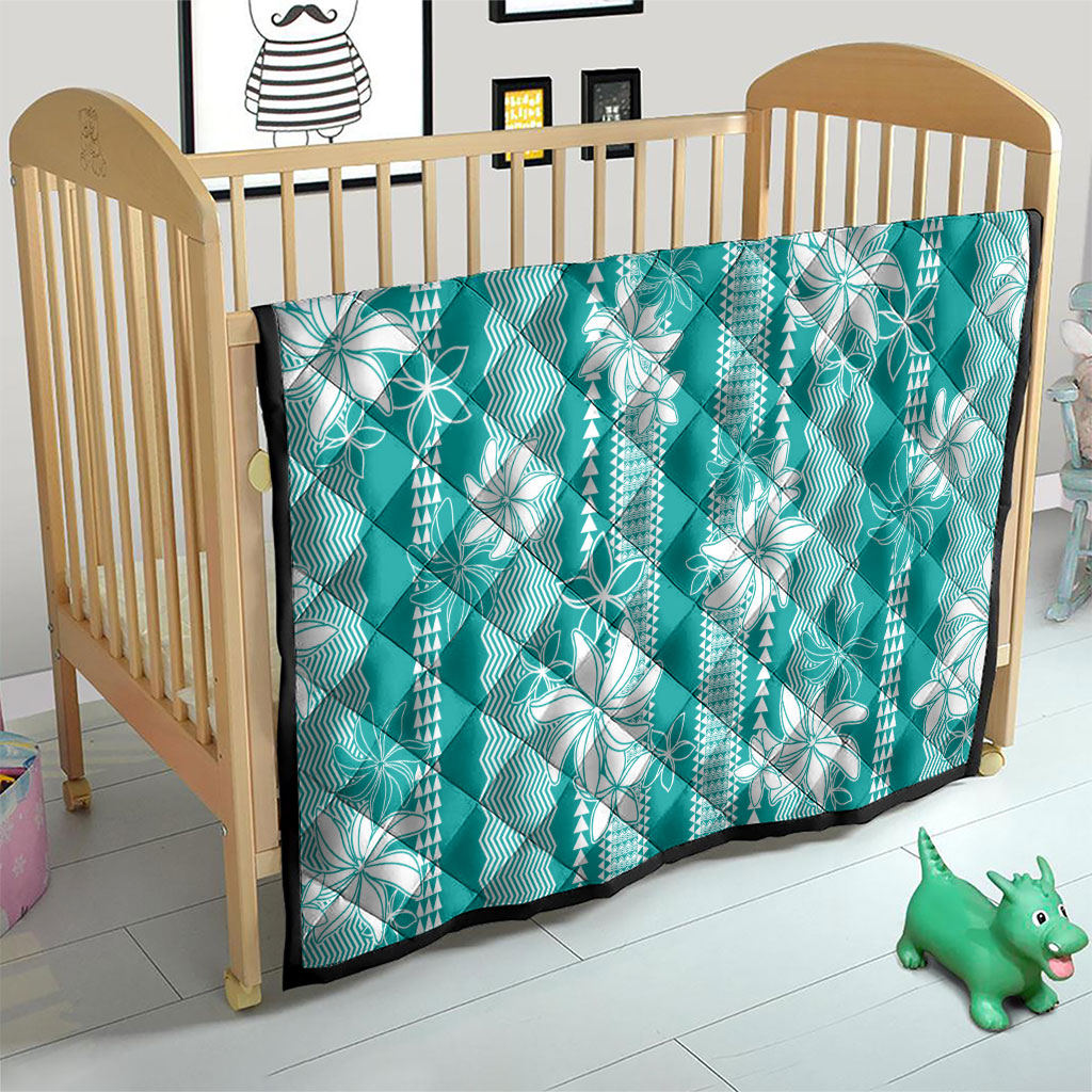 Hawaii Kakau Tribal Quilt With Teal Tiare