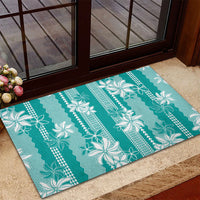 Hawaii Kakau Tribal Rubber Doormat With Teal Tiare