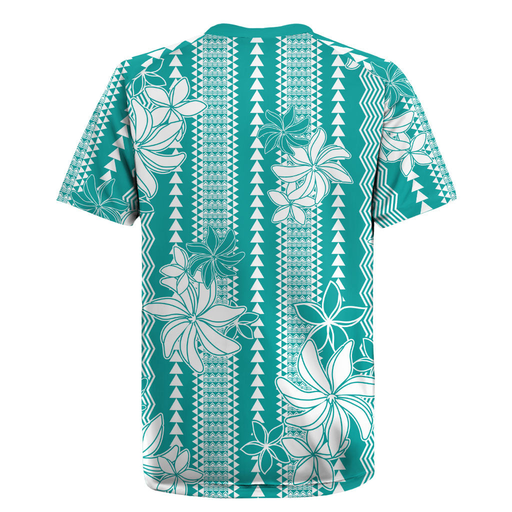 Hawaii Kakau Tribal Rugby Jersey With Teal Tiare