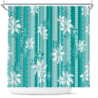 Hawaii Kakau Tribal Shower Curtain With Teal Tiare