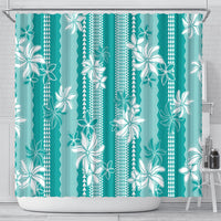 Hawaii Kakau Tribal Shower Curtain With Teal Tiare