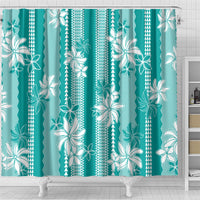 Hawaii Kakau Tribal Shower Curtain With Teal Tiare