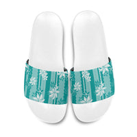 Hawaii Kakau Tribal Slide Sandals With Teal Tiare