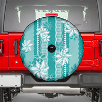 Hawaii Kakau Tribal Spare Tire Cover With Teal Tiare
