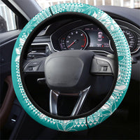 Hawaii Kakau Tribal Steering Wheel Cover With Teal Tiare