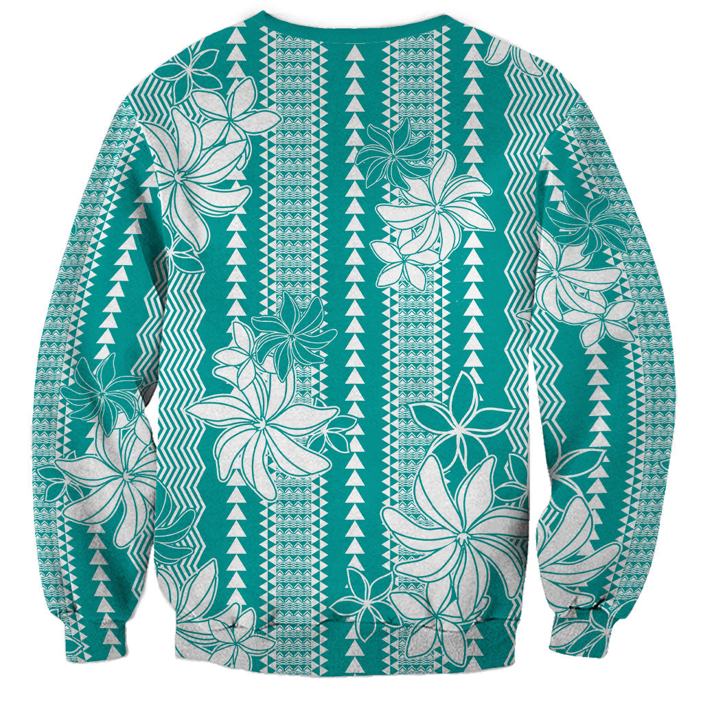 Hawaii Kakau Tribal Sweatshirt With Teal Tiare