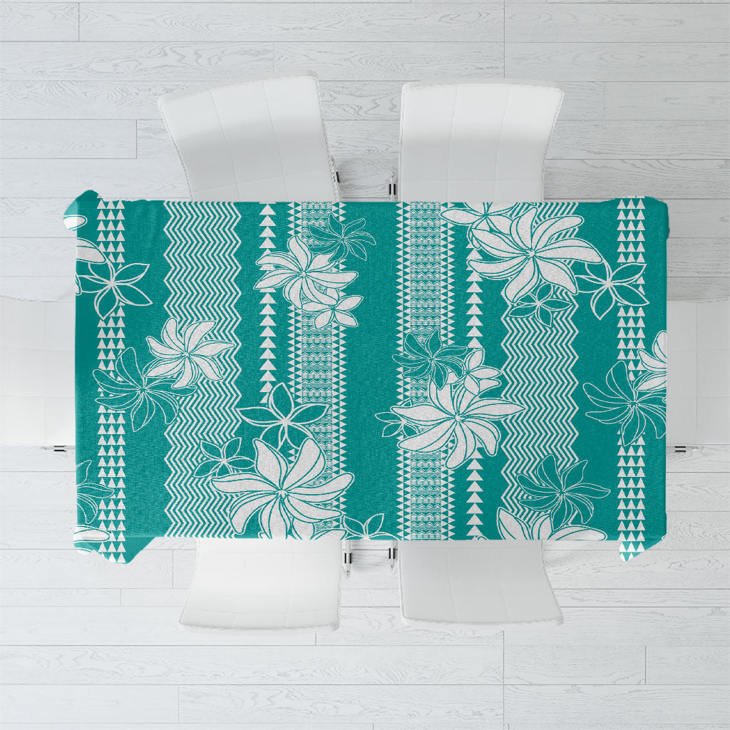 Hawaii Kakau Tribal Tablecloth With Teal Tiare
