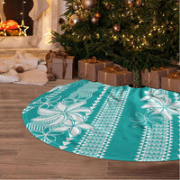 Hawaii Kakau Tribal Tree Skirt With Teal Tiare LT05 - Polynesian Pride