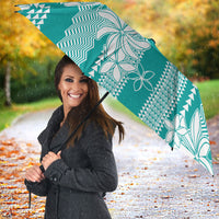Hawaii Kakau Tribal Umbrella With Teal Tiare
