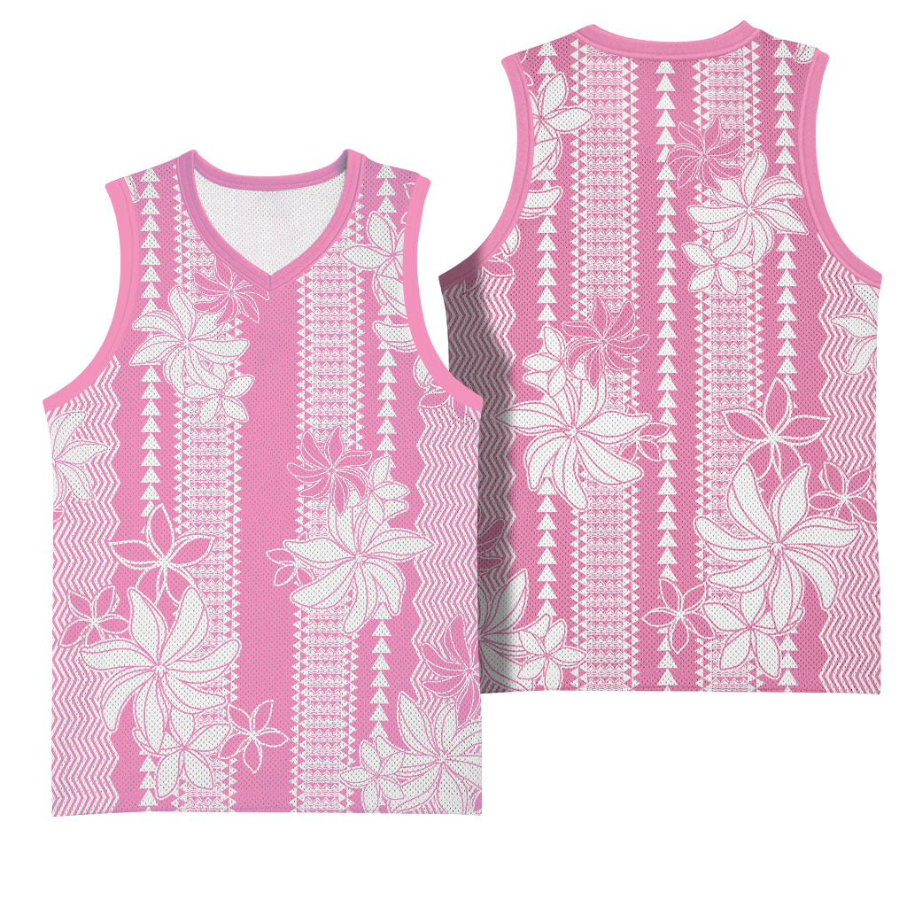 Hawaii Kakau Tribal Basketball Jersey With Pink Tiare