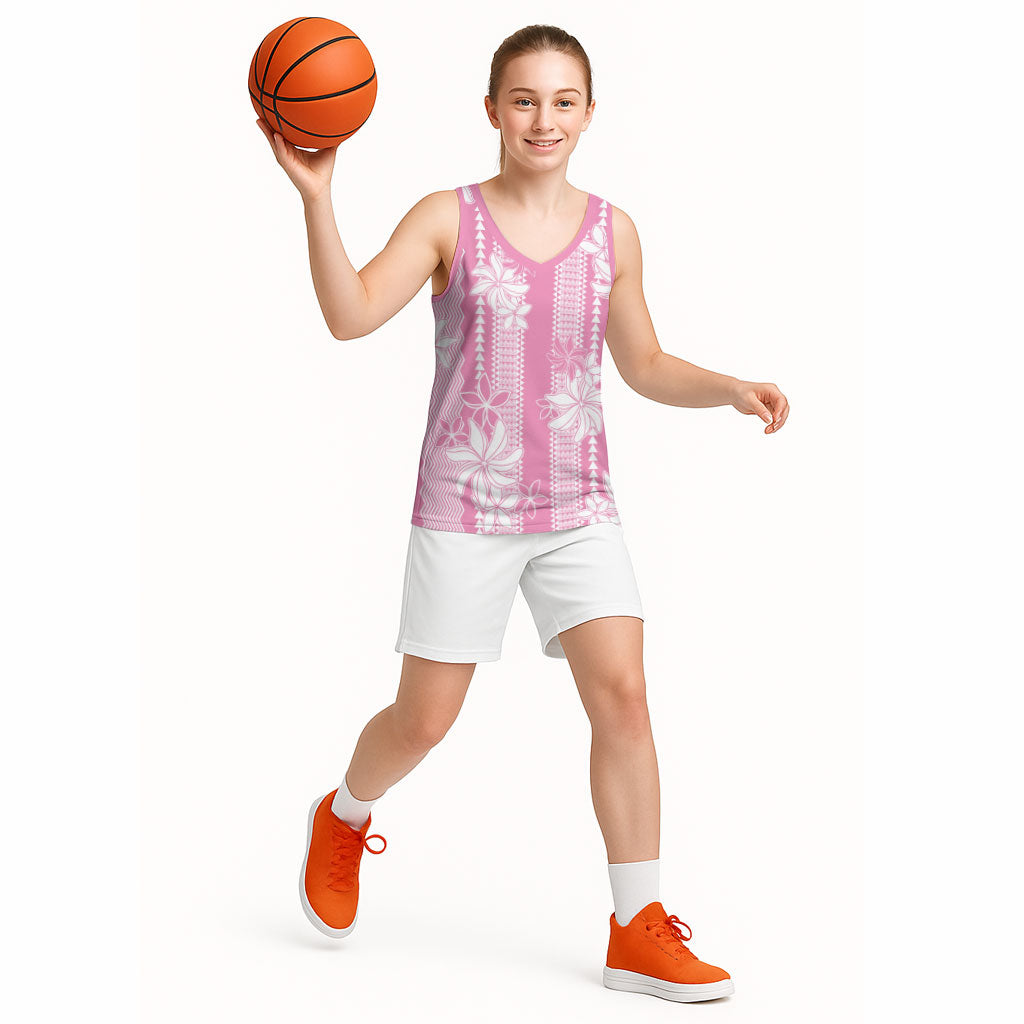 Hawaii Kakau Tribal Basketball Jersey With Pink Tiare