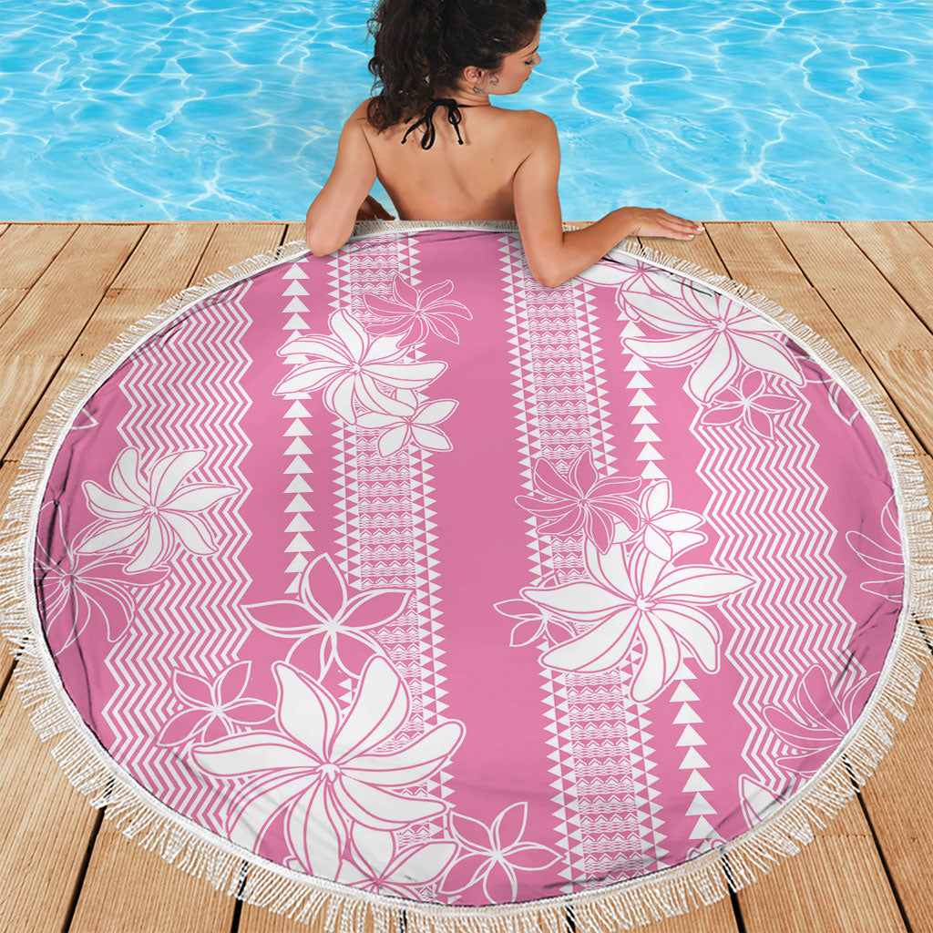 Hawaii Kakau Tribal Beach Blanket With Pink Tiare