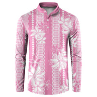 Hawaii Kakau Tribal Button Sweatshirt With Pink Tiare