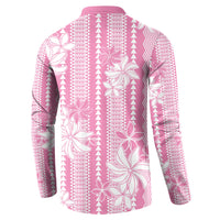 Hawaii Kakau Tribal Button Sweatshirt With Pink Tiare