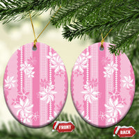 Hawaii Kakau Tribal Ceramic Ornament With Pink Tiare LT05 Oval Pink - Polynesian Pride