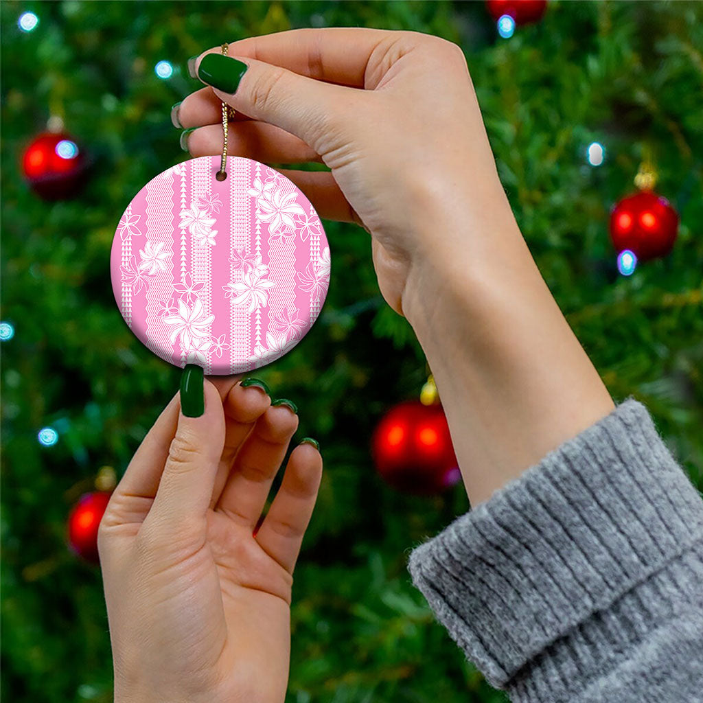 Hawaii Kakau Tribal Ceramic Ornament With Pink Tiare LT05 - Polynesian Pride