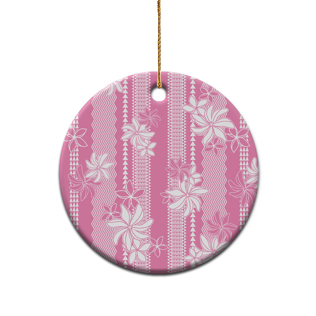 Hawaii Kakau Tribal Ceramic Ornament With Pink Tiare LT05 - Polynesian Pride