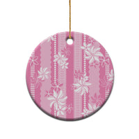 Hawaii Kakau Tribal Ceramic Ornament With Pink Tiare LT05 - Polynesian Pride
