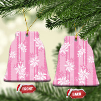 Hawaii Kakau Tribal Ceramic Ornament With Pink Tiare LT05 Bell Flake Pink - Polynesian Pride