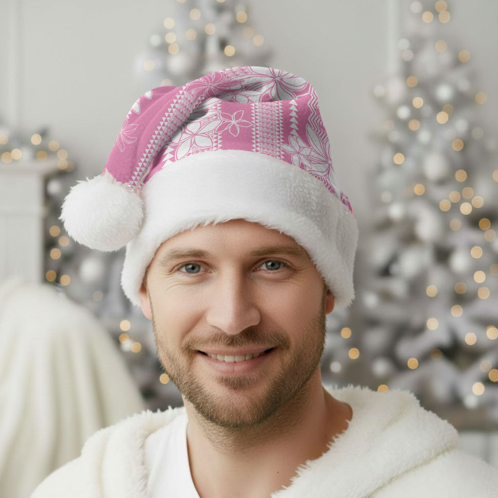 Hawaii Kakau Tribal Christmas Santa Hat With Pink Tiare LT05 - Polynesian Pride