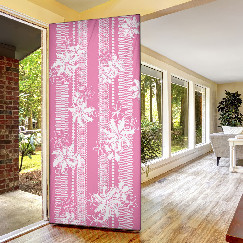 Hawaii Kakau Tribal Door Cover With Pink Tiare