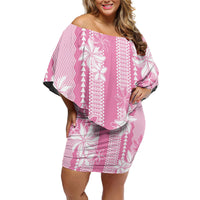 Hawaii Kakau Tribal Family Matching Off Shoulder Short Dress and Hawaiian Shirt With Pink Tiare