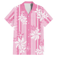 Hawaii Kakau Tribal Family Matching Puletasi and Hawaiian Shirt With Pink Tiare
