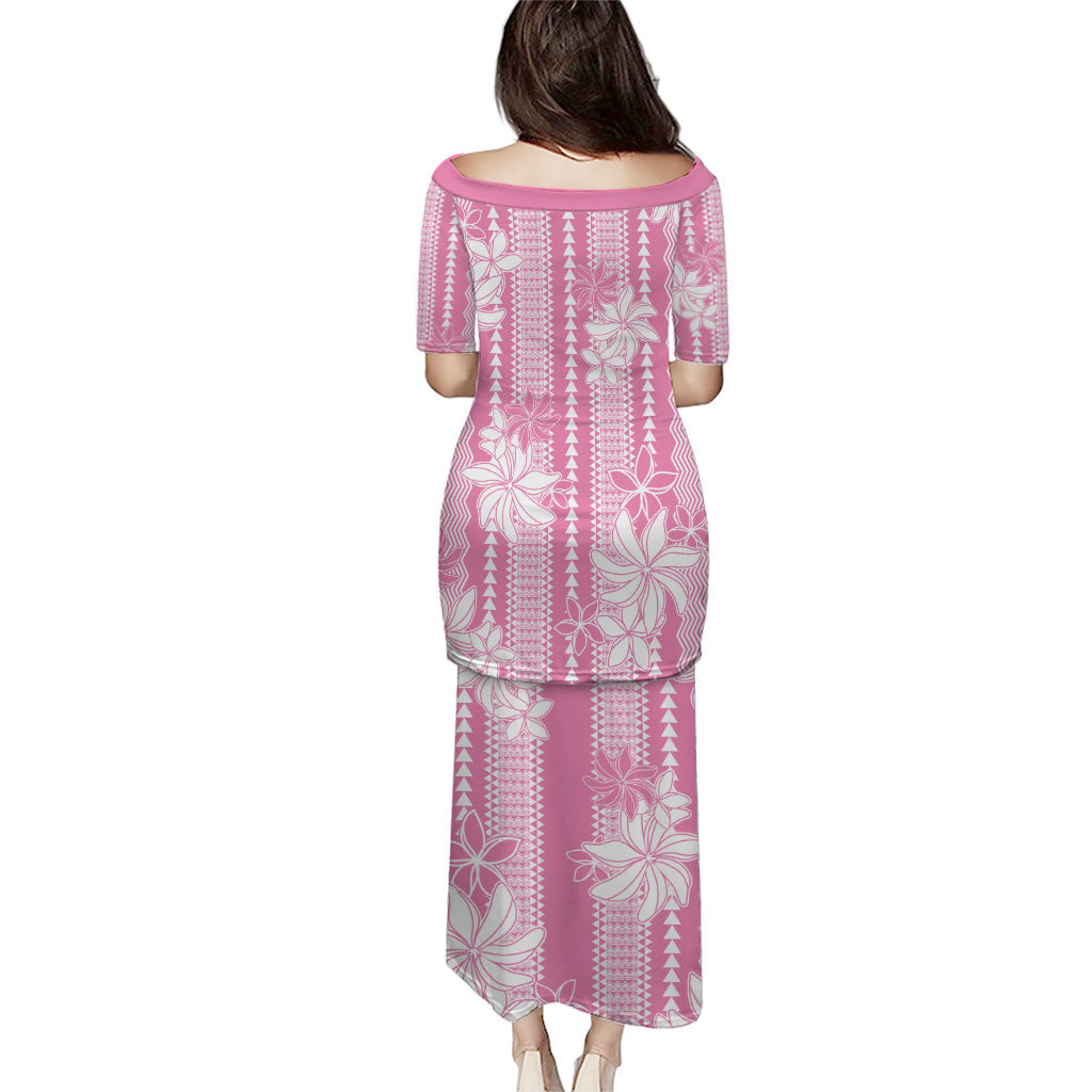 Hawaii Kakau Tribal Family Matching Puletasi and Hawaiian Shirt With Pink Tiare