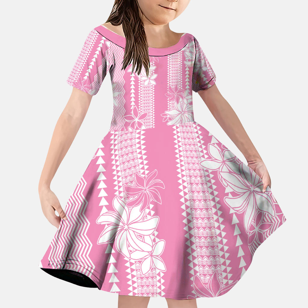 Hawaii Kakau Tribal Family Matching Summer Maxi Dress and Hawaiian Shirt With Pink Tiare