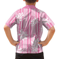 Hawaii Kakau Tribal Family Matching Tank Maxi Dress and Hawaiian Shirt With Pink Tiare