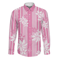 Hawaii Kakau Tribal Family Matching Tank Maxi Dress and Hawaiian Shirt With Pink Tiare