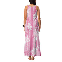 Hawaii Kakau Tribal Family Matching Tank Maxi Dress and Hawaiian Shirt With Pink Tiare