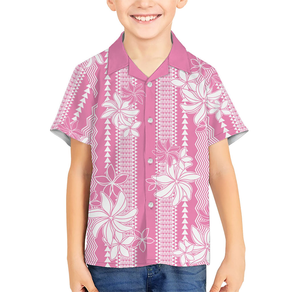 Hawaii Kakau Tribal Family Matching Tank Maxi Dress and Hawaiian Shirt With Pink Tiare