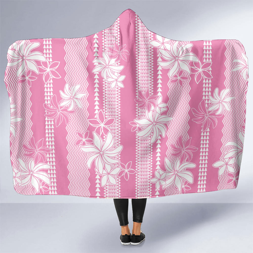 Hawaii Kakau Tribal Hooded Blanket With Pink Tiare