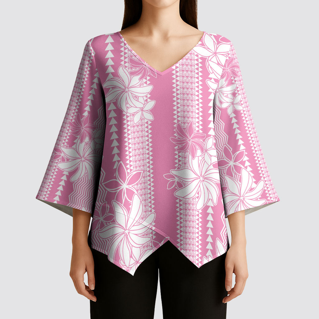 Hawaii Kakau Tribal Kimono Sleeve Blouse With Pink Tiare
