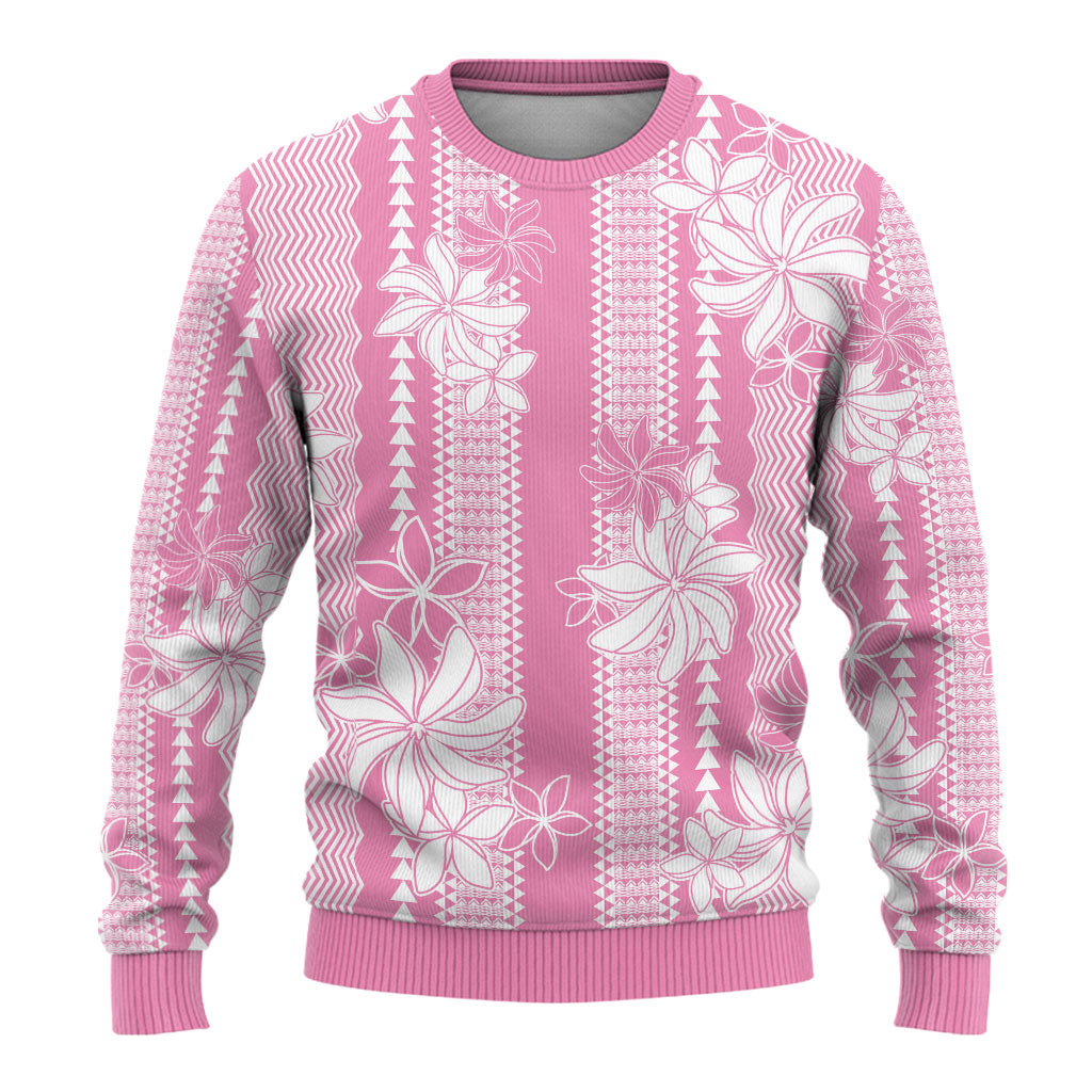 Hawaii Kakau Tribal Ugly Christmas Sweater With Pink Tiare LT05 - Polynesian Pride