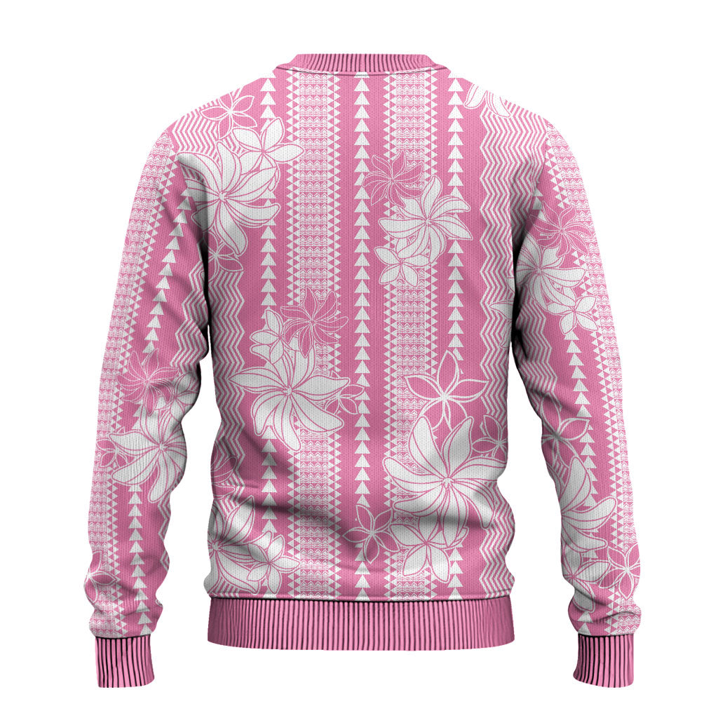 Hawaii Kakau Tribal Ugly Christmas Sweater With Pink Tiare LT05 - Polynesian Pride