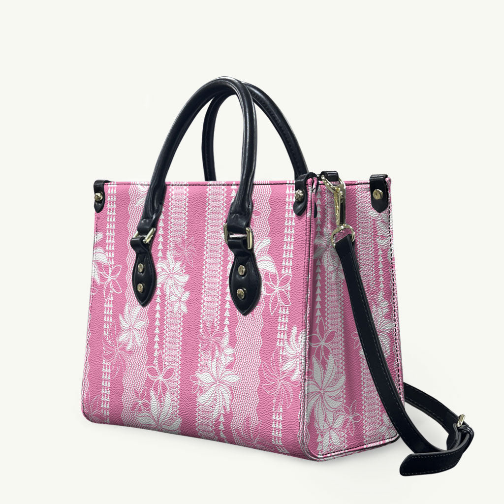 Hawaii Kakau Tribal Leather Bag With Pink Tiare