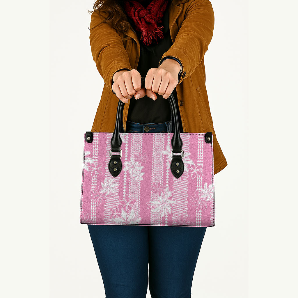 Hawaii Kakau Tribal Leather Bag With Pink Tiare