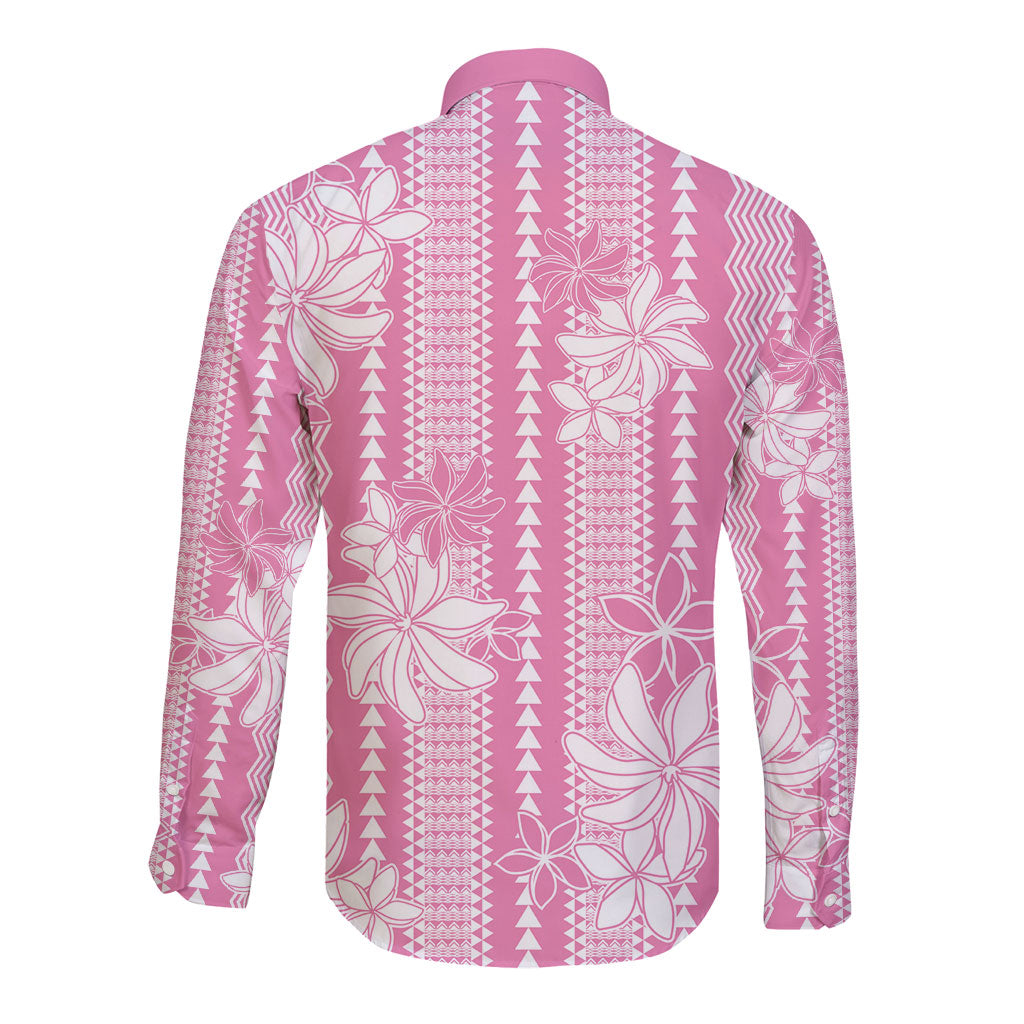 Hawaii Kakau Tribal Long Sleeve Button Shirt With Pink Tiare